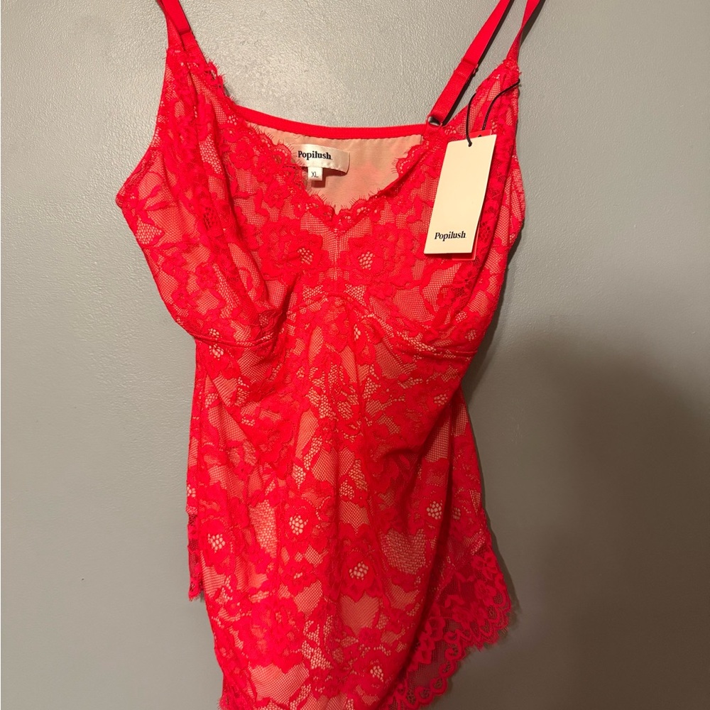 Popilush Red Lace Bodysuit